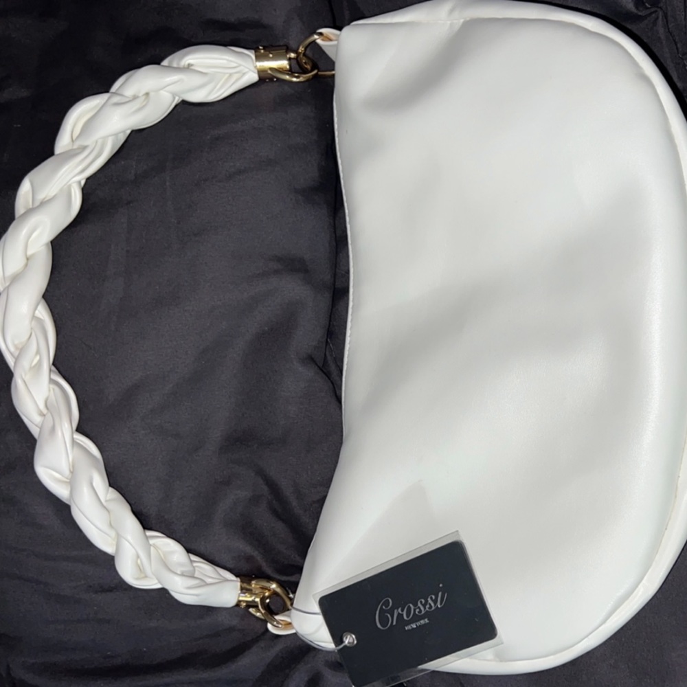Gold and White Y2K Crossi New York handbag